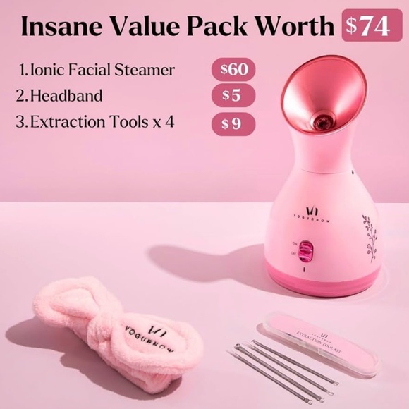 WOMANS SKIN CARE ROUTINE Pink Facial Steamer with Headband NEW main image 4